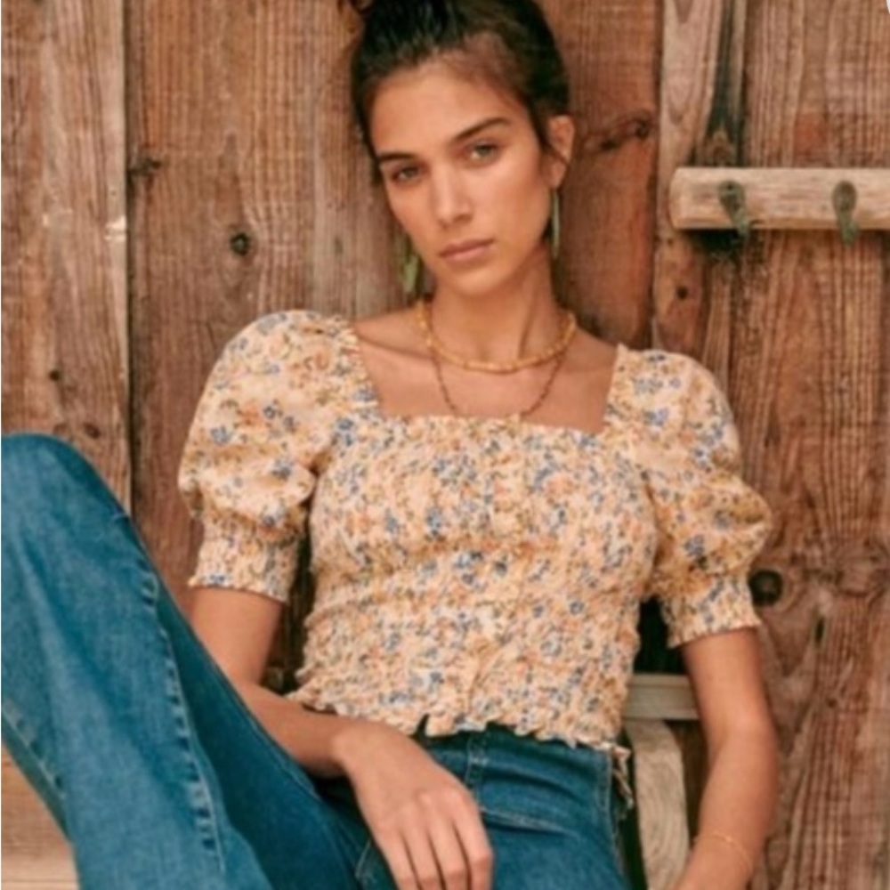 Sezane Mirtha Floral Smocked Blouse